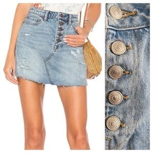 Free People We The Free Distressed Montauk Denim Button Fly Mini Skirt